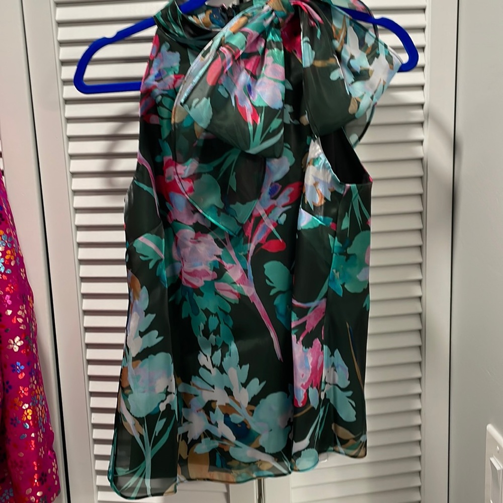 MILLY Organza Floral Bow Top
